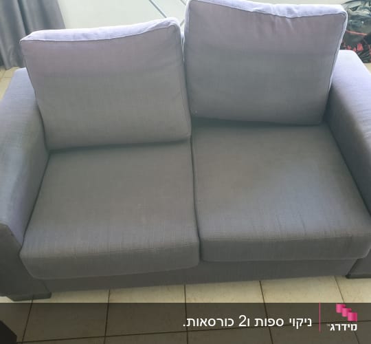 ספה אפורה עם כריות מושב ומשענת